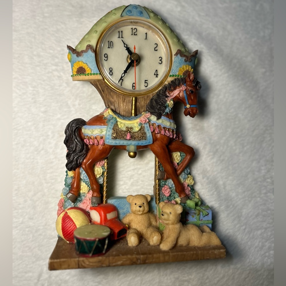 Vintage Rearing Horse Resin Desk Clock